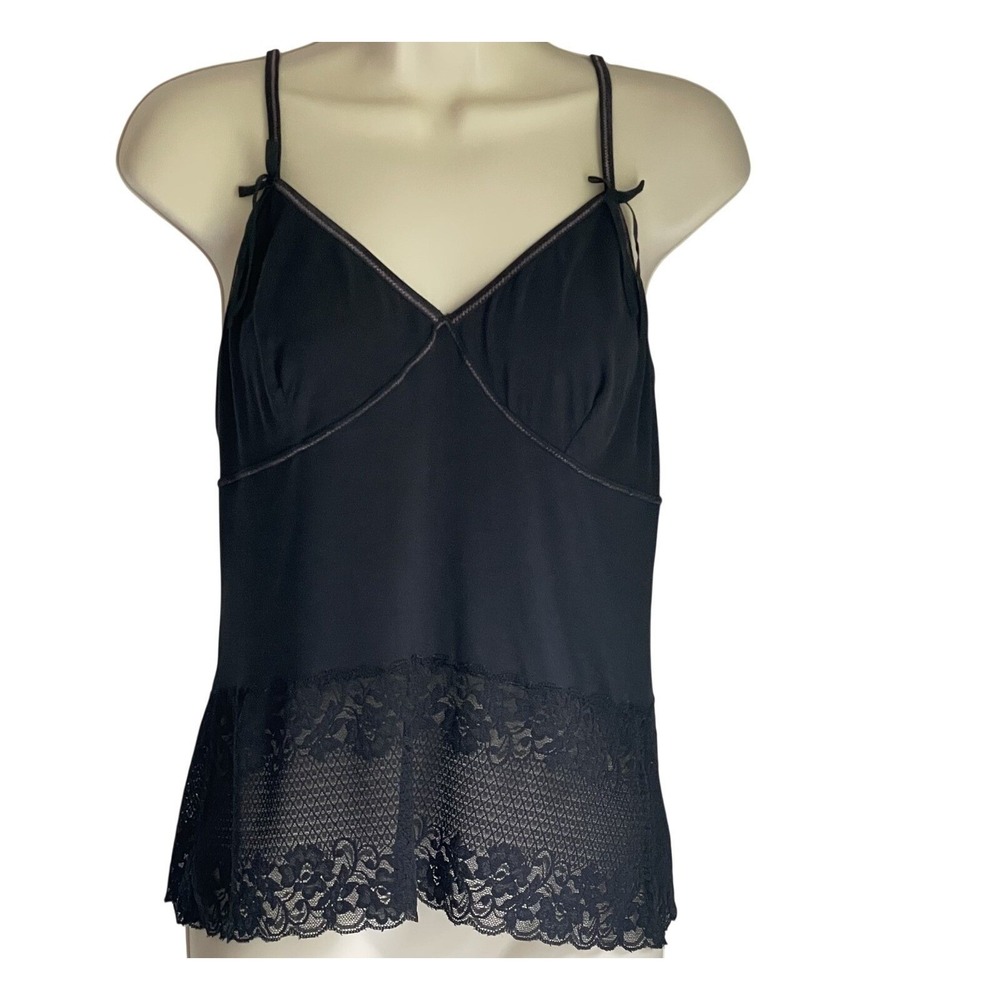 Steve Black Modal Lace Camisole Y2K Coquette Bow Strap Top L